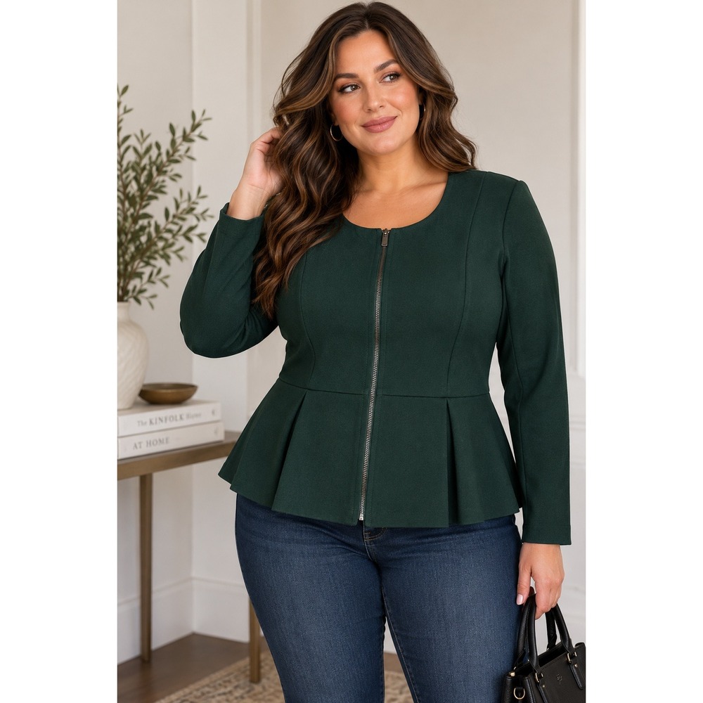 Lane Bryant Dark Green Peplum Zip Front Jacket Plus Size 18